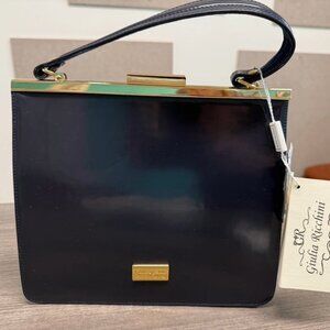 NWT Giulia Ricchini Raffinato Navy Patent Leather Italian Clasp Bag + Dust Bag